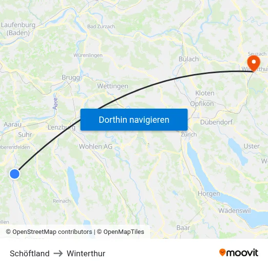 Schöftland to Winterthur map