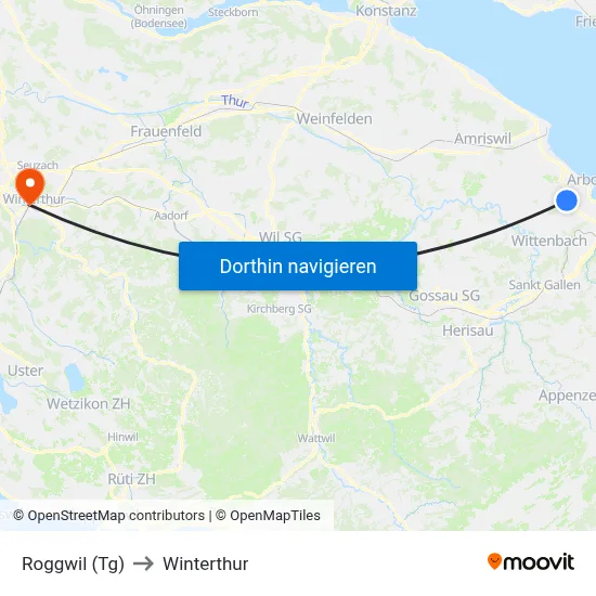 Roggwil (Tg) to Winterthur map