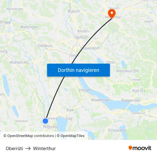 Oberrüti to Winterthur map