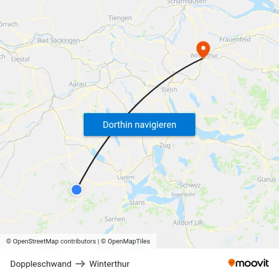 Doppleschwand to Winterthur map