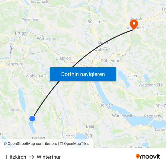 Hitzkirch to Winterthur map