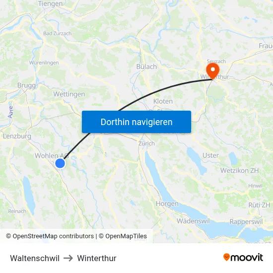 Waltenschwil to Winterthur map