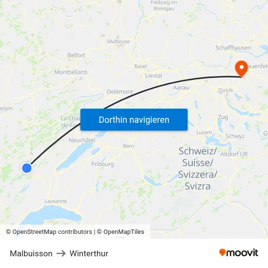 Malbuisson to Winterthur map