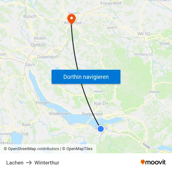 Lachen to Winterthur map