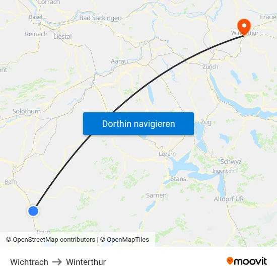 Wichtrach to Winterthur map