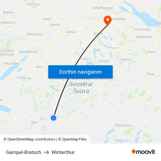 Gampel-Bratsch to Winterthur map