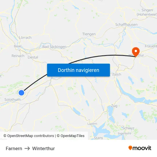 Farnern to Winterthur map