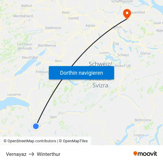 Vernayaz to Winterthur map