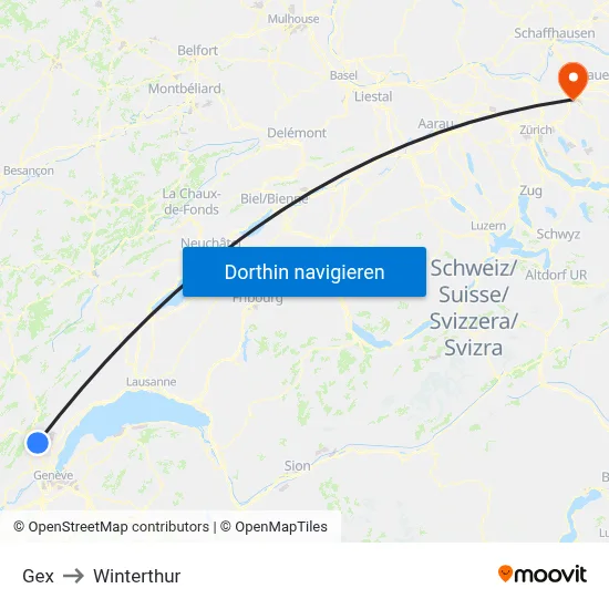 Gex to Winterthur map
