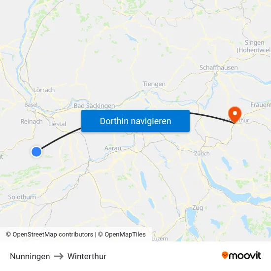 Nunningen to Winterthur map