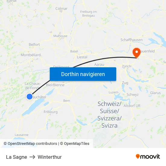 La Sagne to Winterthur map