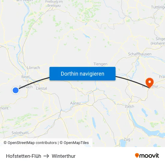 Hofstetten-Flüh to Winterthur map