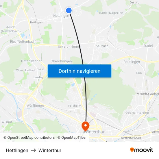Hettlingen to Winterthur map