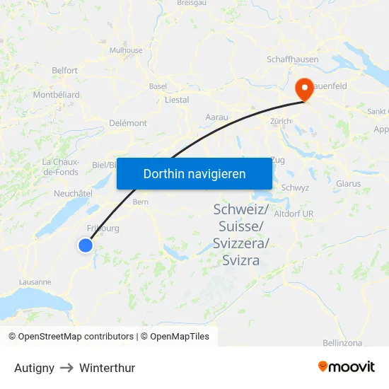 Autigny to Winterthur map