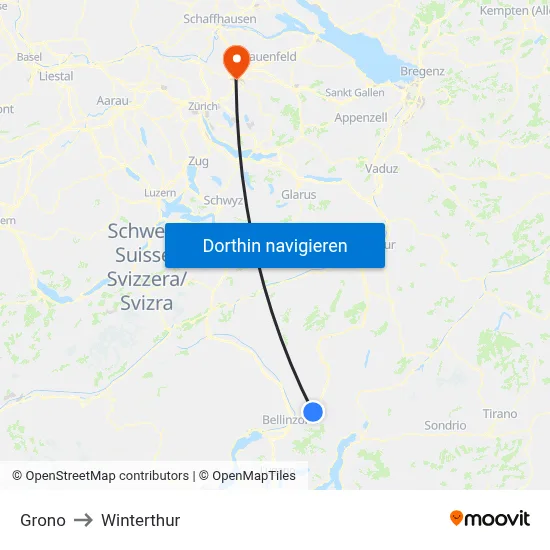 Grono to Winterthur map