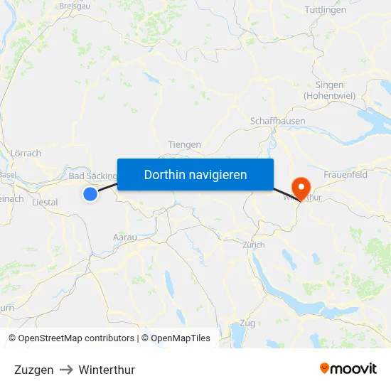 Zuzgen to Winterthur map