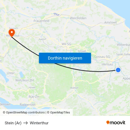 Stein (Ar) to Winterthur map