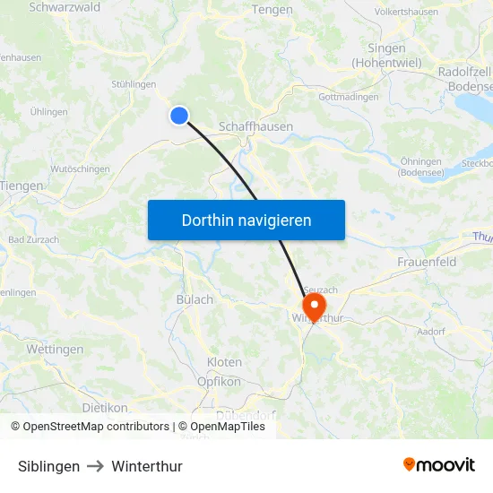 Siblingen to Winterthur map