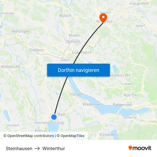Steinhausen to Winterthur map