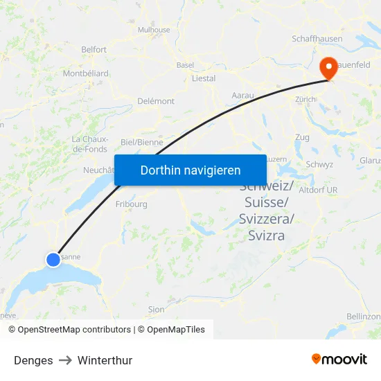 Denges to Winterthur map
