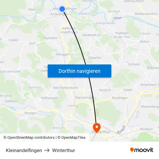 Kleinandelfingen to Winterthur map