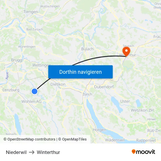 Niederwil to Winterthur map