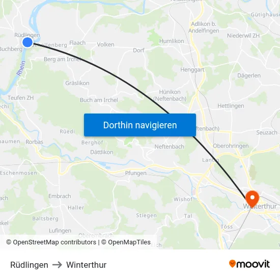 Rüdlingen to Winterthur map
