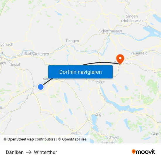 Däniken to Winterthur map