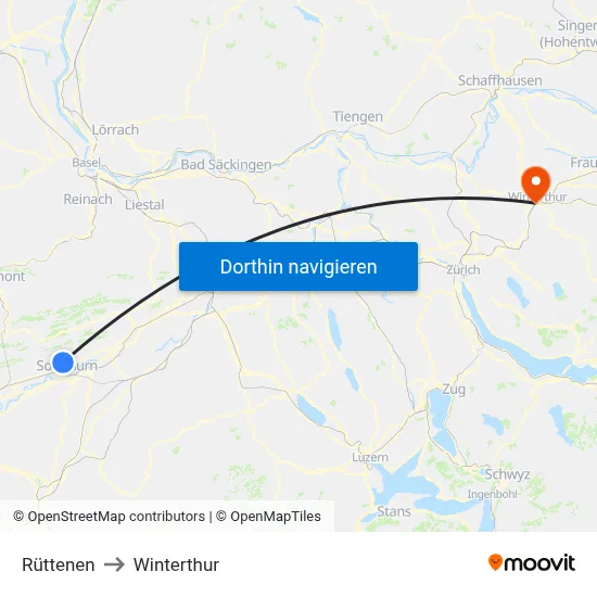 Rüttenen to Winterthur map