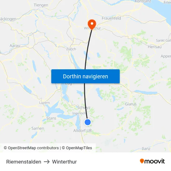 Riemenstalden to Winterthur map