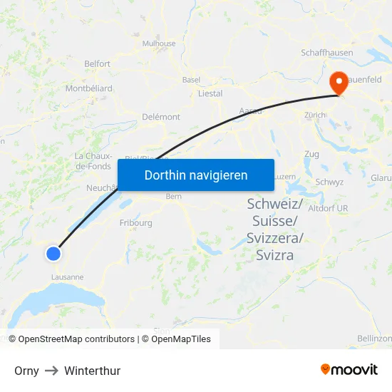 Orny to Winterthur map