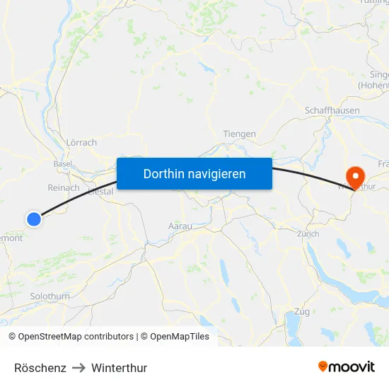 Röschenz to Winterthur map