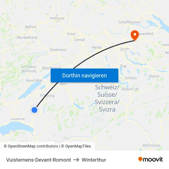 Vuisternens-Devant-Romont to Winterthur map