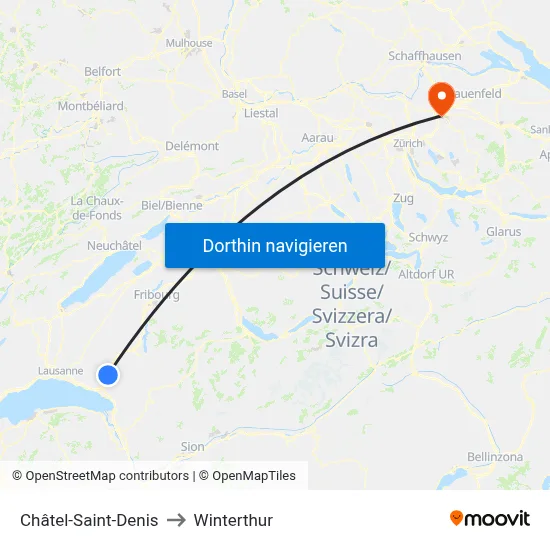 Châtel-Saint-Denis to Winterthur map
