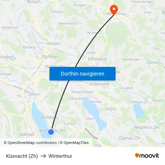 Küsnacht (Zh) to Winterthur map