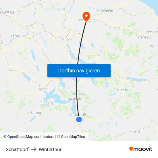 Schattdorf to Winterthur map