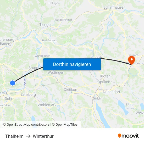 Thalheim to Winterthur map