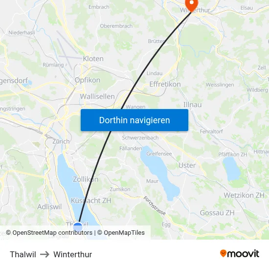 Thalwil to Winterthur map