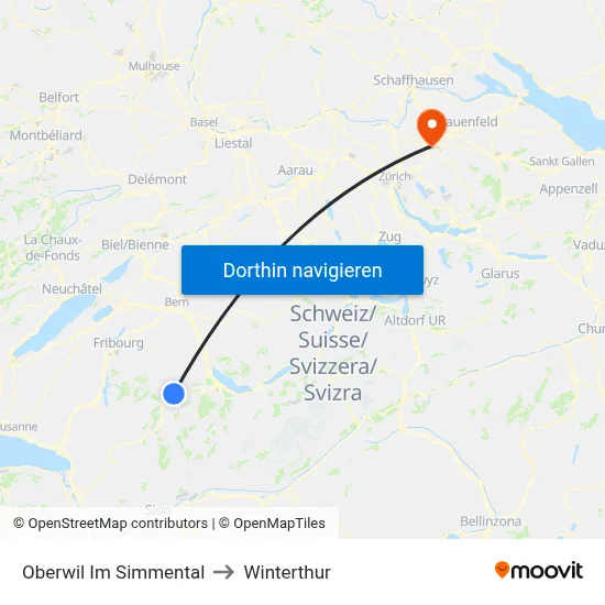 Oberwil Im Simmental to Winterthur map