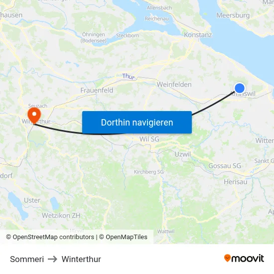 Sommeri to Winterthur map