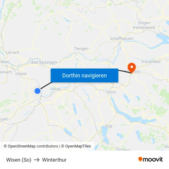 Wisen (So) to Winterthur map