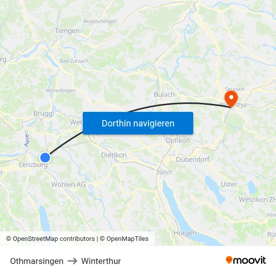 Othmarsingen to Winterthur map