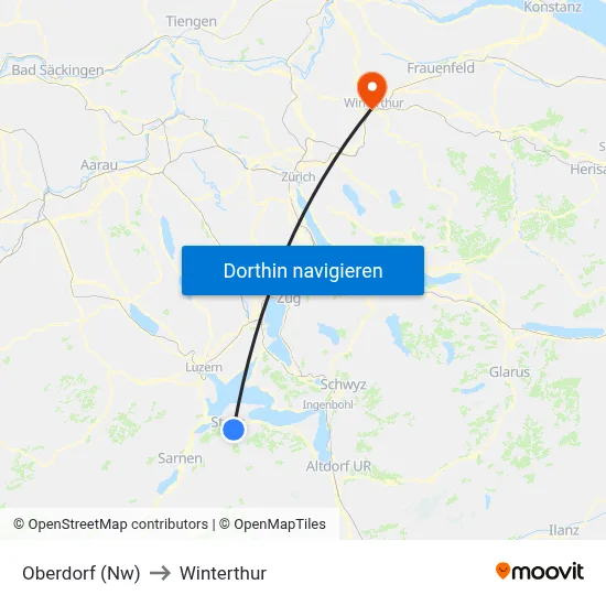 Oberdorf (Nw) to Winterthur map