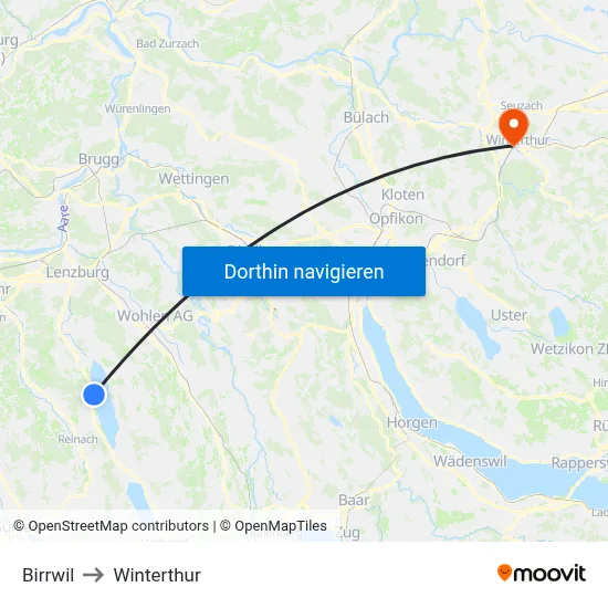Birrwil to Winterthur map