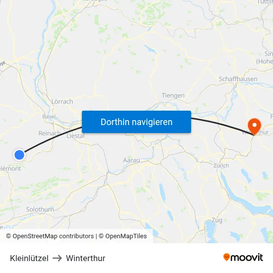 Kleinlützel to Winterthur map