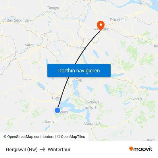 Hergiswil (Nw) to Winterthur map