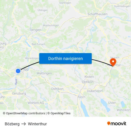 Bözberg to Winterthur map