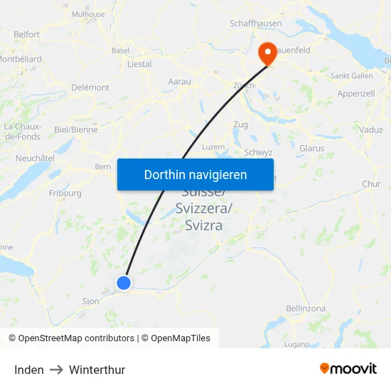 Inden to Winterthur map