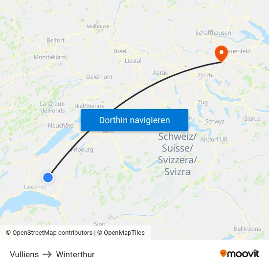 Vulliens to Winterthur map