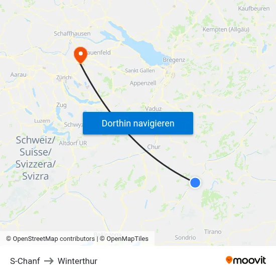 S-Chanf to Winterthur map